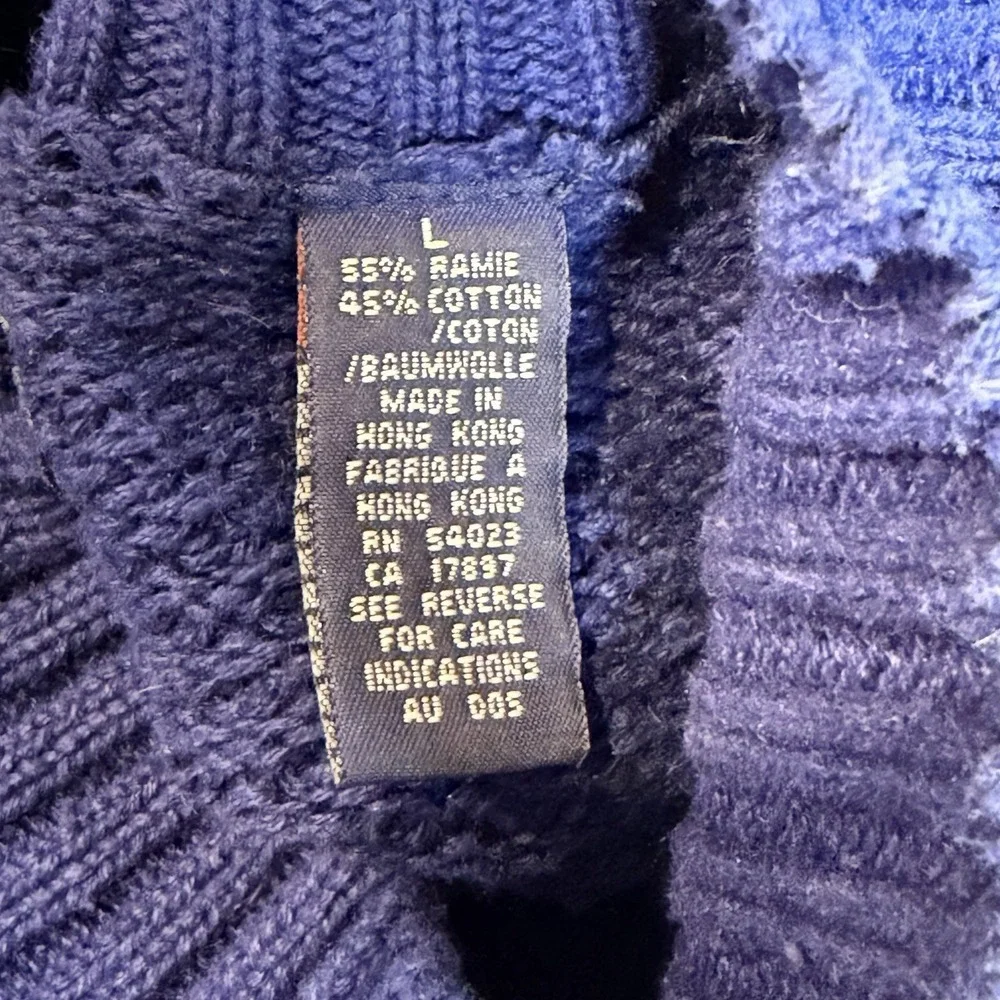 VTG GAP Navy Blue Chunky Knit‎ Mock Neck Cable Sweater L 90s Fisherman Old Money